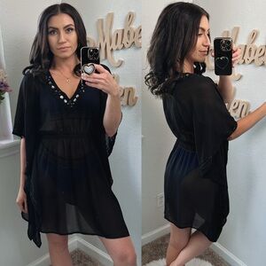 Love Stitch Dapper black beaded bathing suit cover up dress size Small